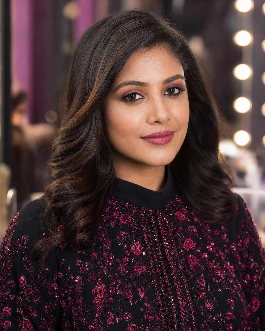 Original editorial portrait showing a refined camera-ready makeup finish