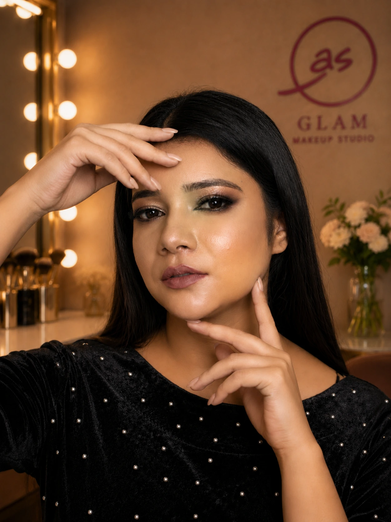 Pre-wedding makeup with luminous skin and defined eyes for a celebration in Lucknow
