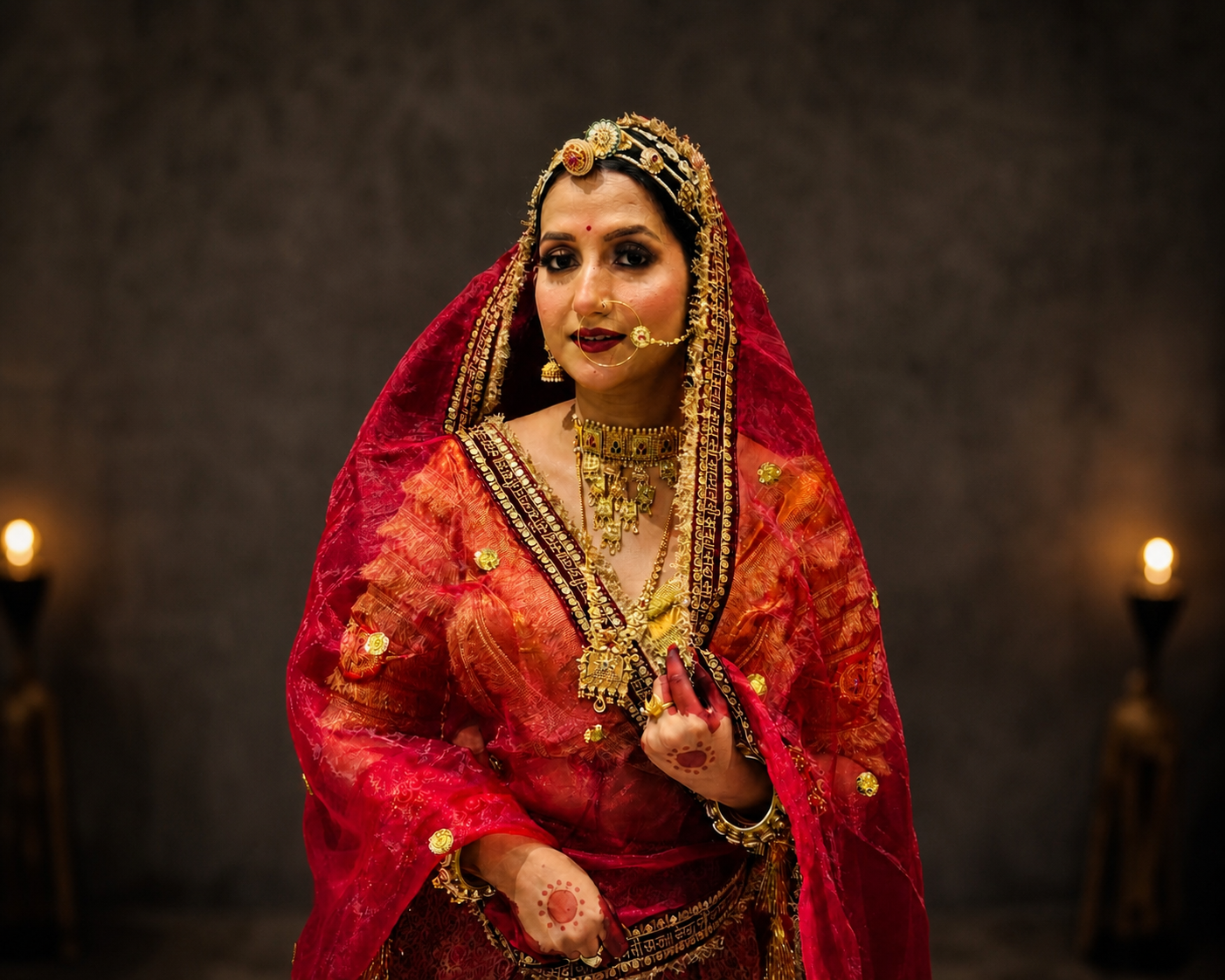 Traditional Indian bridal makeup with coordinated jewellery and wedding styling in Lucknow